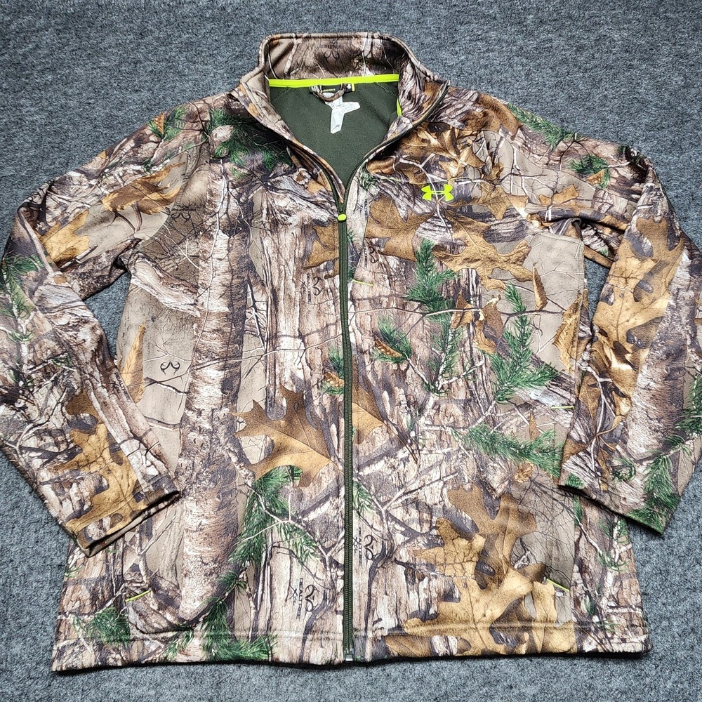 Under Armour Mens Scent Control Realtree Camo Fleece Lined Full Zip Jacket Large